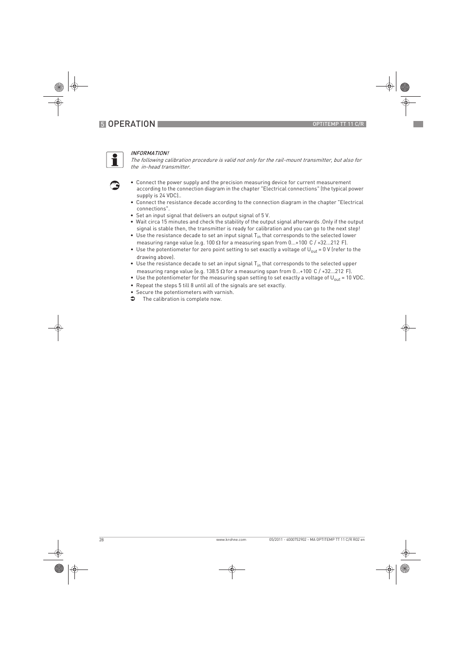 Operation | KROHNE OPTITEMP TT 11 C-R EN User Manual | Page 28 / 40