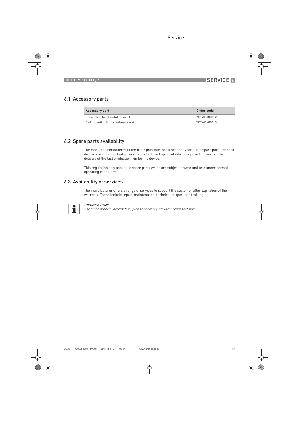 Service, 3 availability of services | KROHNE OPTITEMP TT 11 C-R EN User Manual | Page 29 / 40