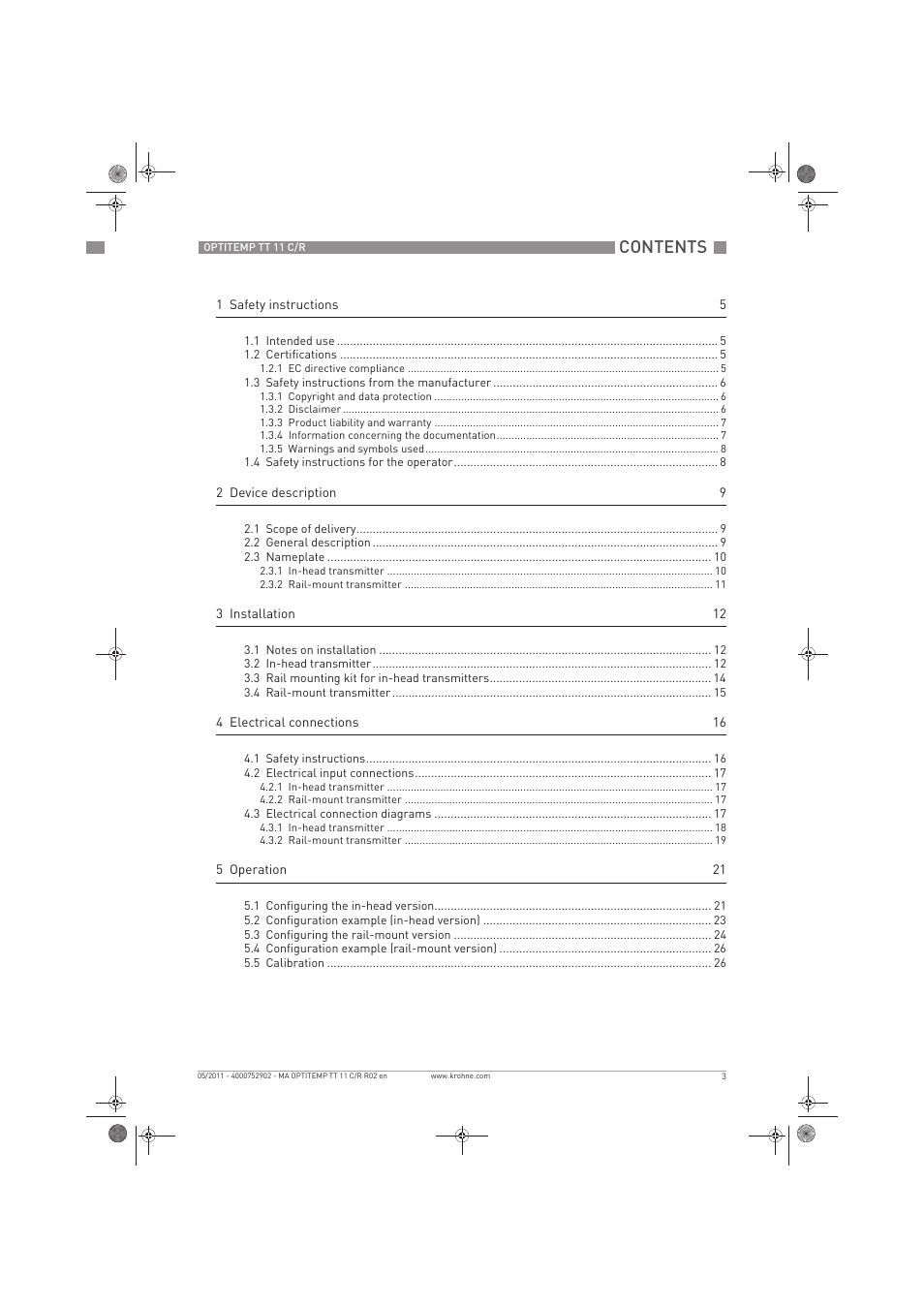 KROHNE OPTITEMP TT 11 C-R EN User Manual | Page 3 / 40