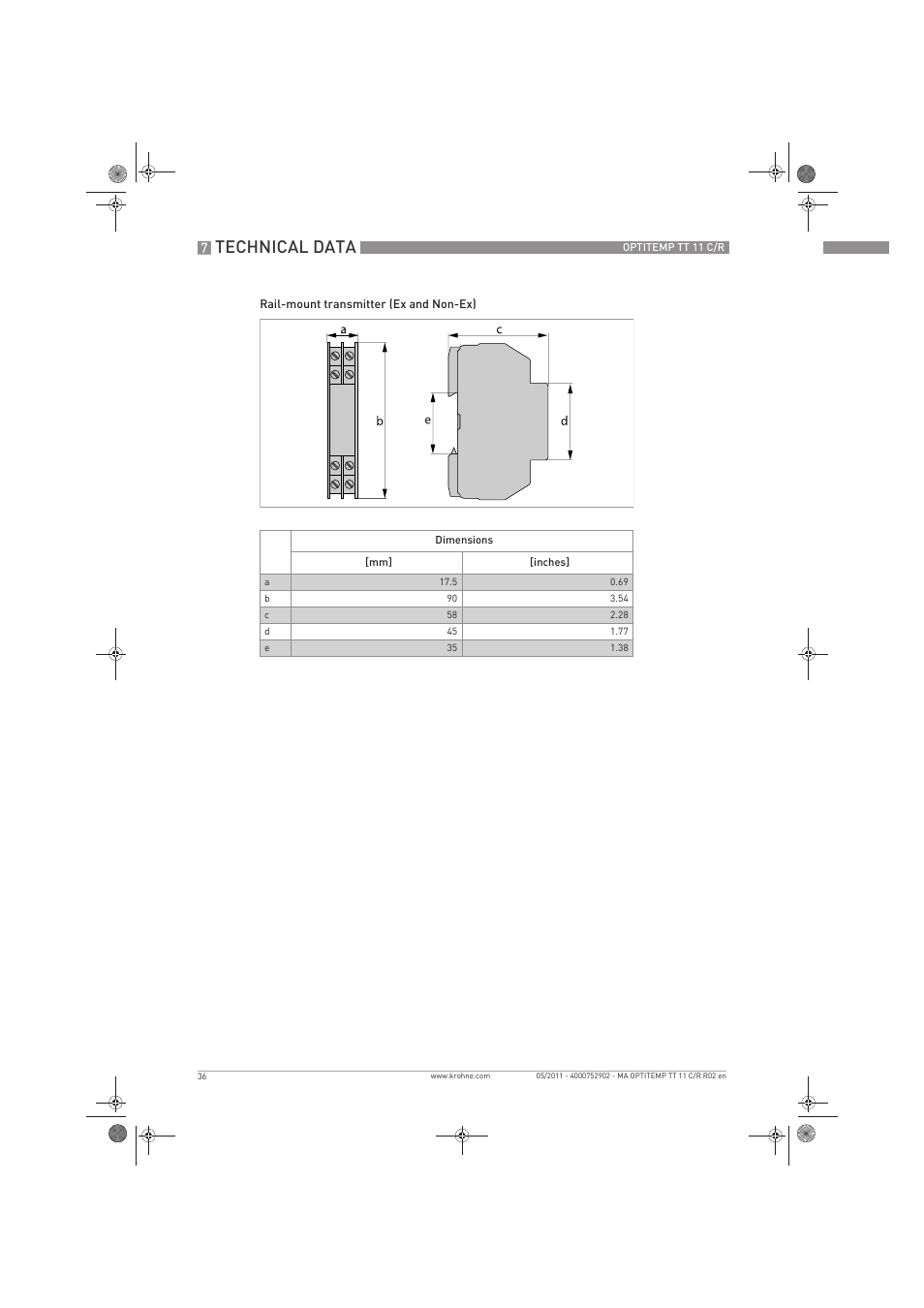 Technical data | KROHNE OPTITEMP TT 11 C-R EN User Manual | Page 36 / 40