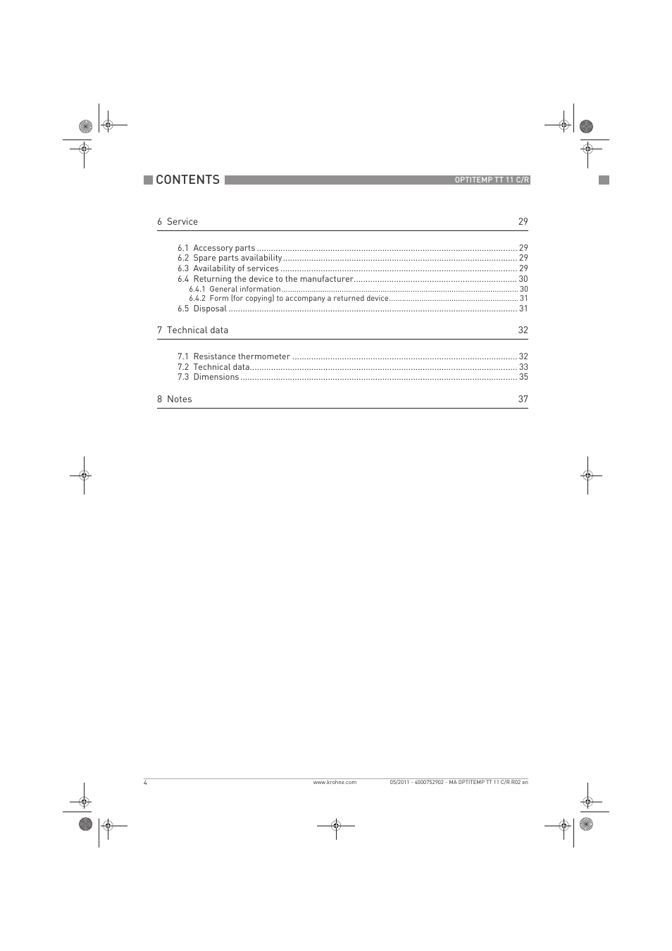 KROHNE OPTITEMP TT 11 C-R EN User Manual | Page 4 / 40