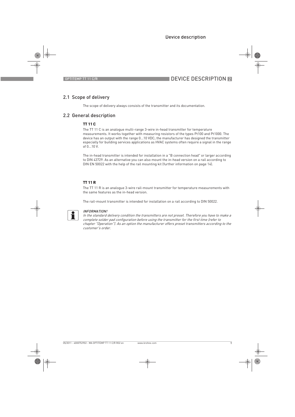 Device description | KROHNE OPTITEMP TT 11 C-R EN User Manual | Page 9 / 40