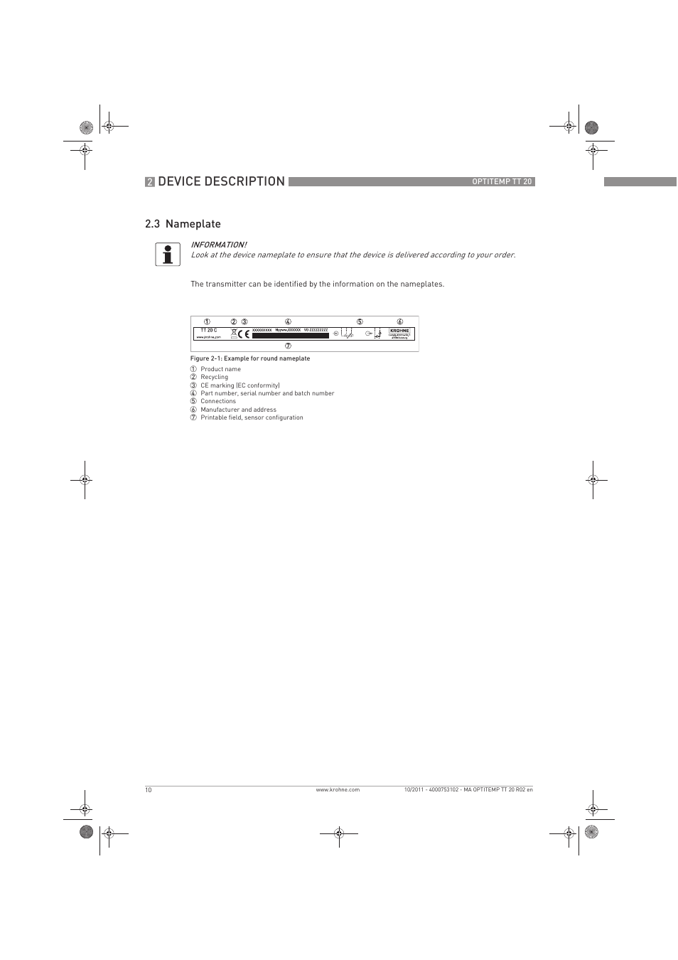 Device description, 3 nameplate | KROHNE PTITEMP TT 20 C EN User Manual | Page 10 / 28