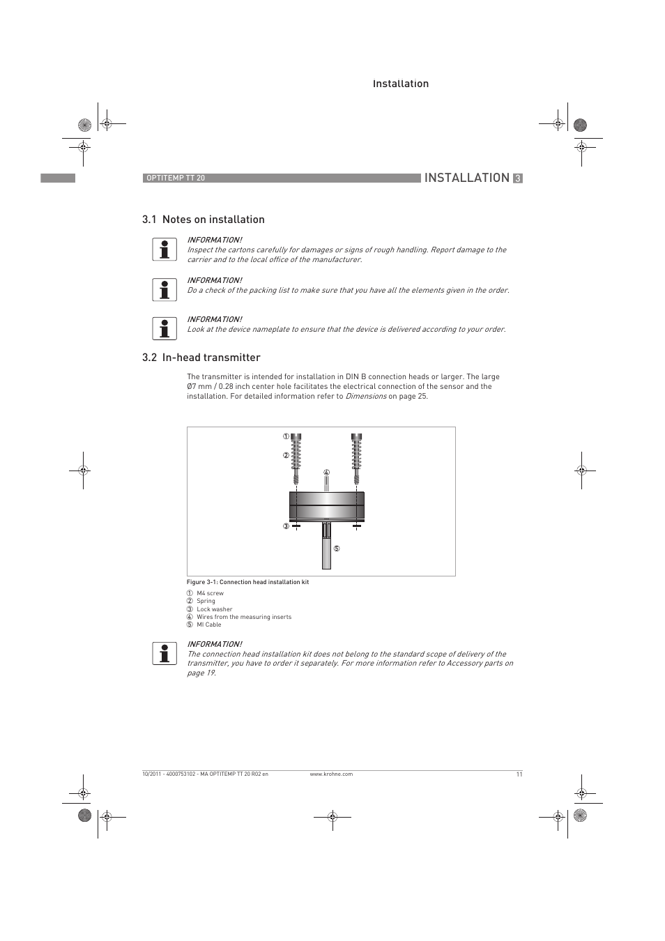 Installation | KROHNE PTITEMP TT 20 C EN User Manual | Page 11 / 28