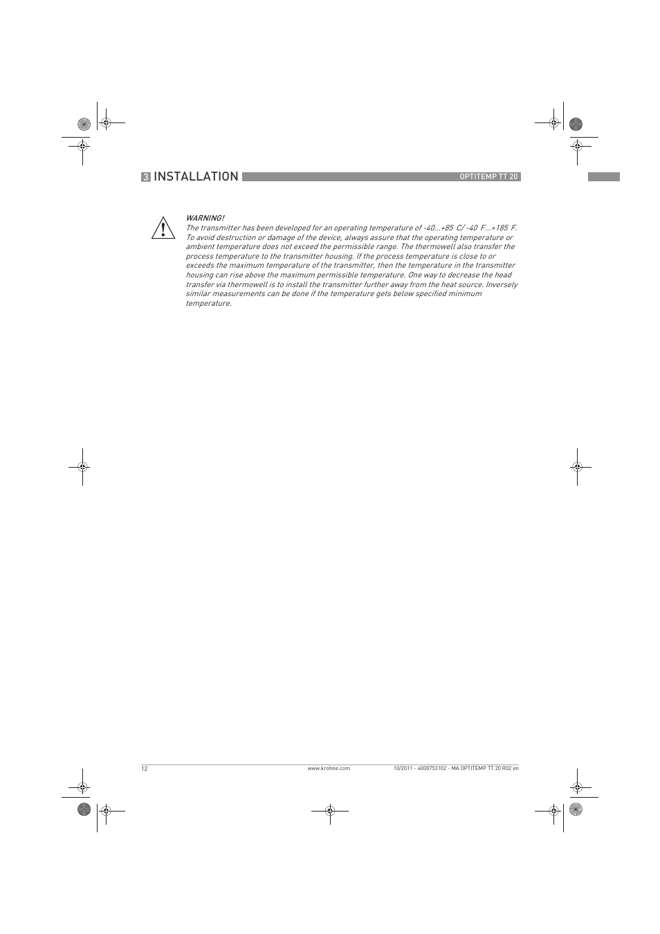 Installation | KROHNE PTITEMP TT 20 C EN User Manual | Page 12 / 28