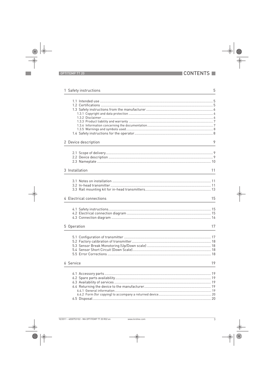 KROHNE PTITEMP TT 20 C EN User Manual | Page 3 / 28