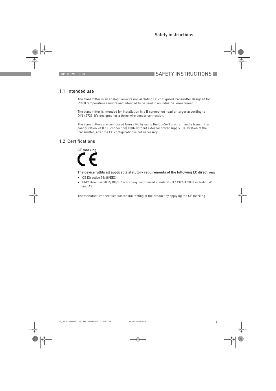 Safety instructions | KROHNE PTITEMP TT 20 C EN User Manual | Page 5 / 28