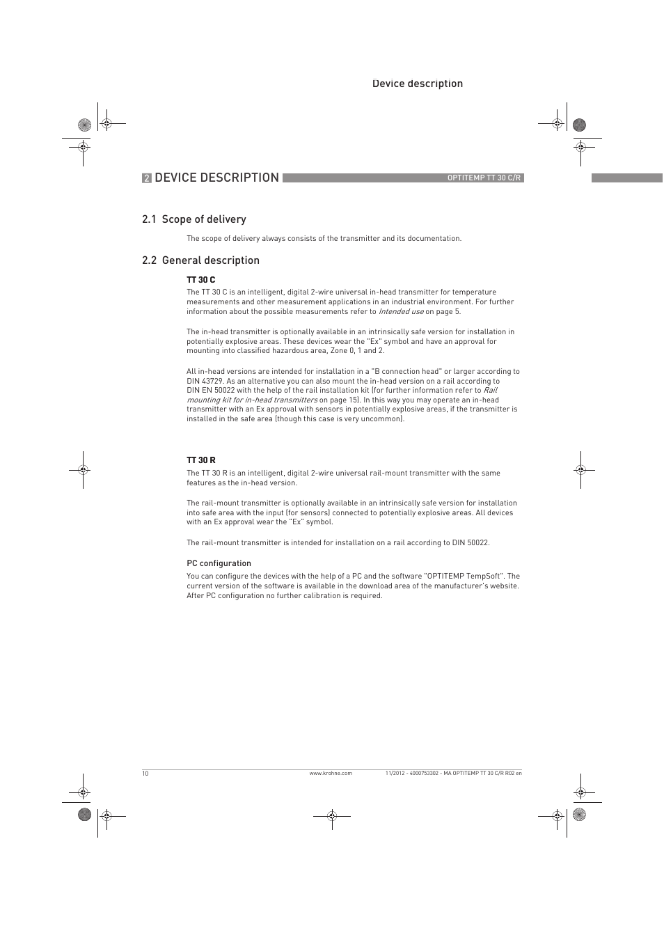 Device description | KROHNE OPTITEMP TT 30 C-R EN User Manual | Page 10 / 48