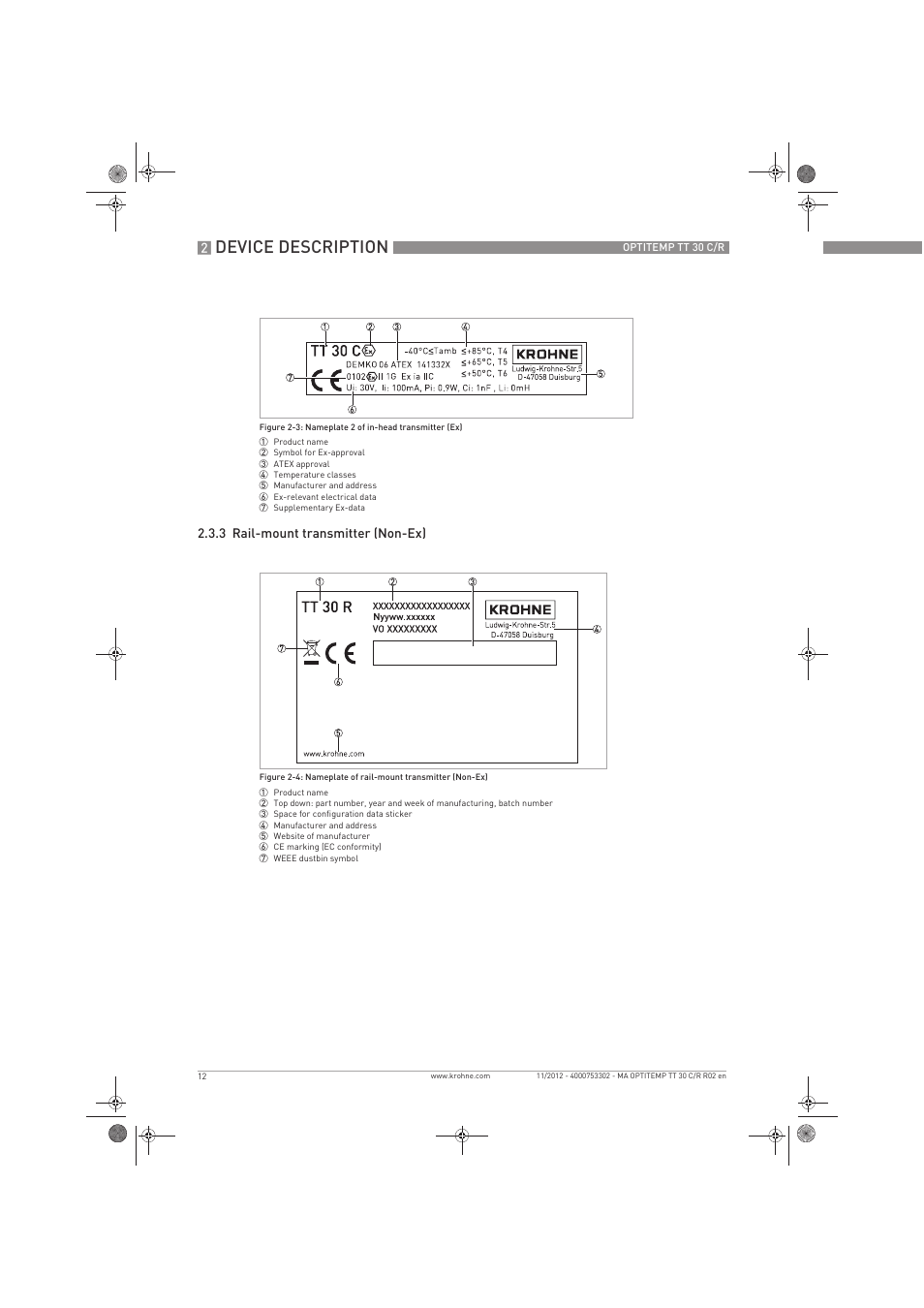 Device description | KROHNE OPTITEMP TT 30 C-R EN User Manual | Page 12 / 48