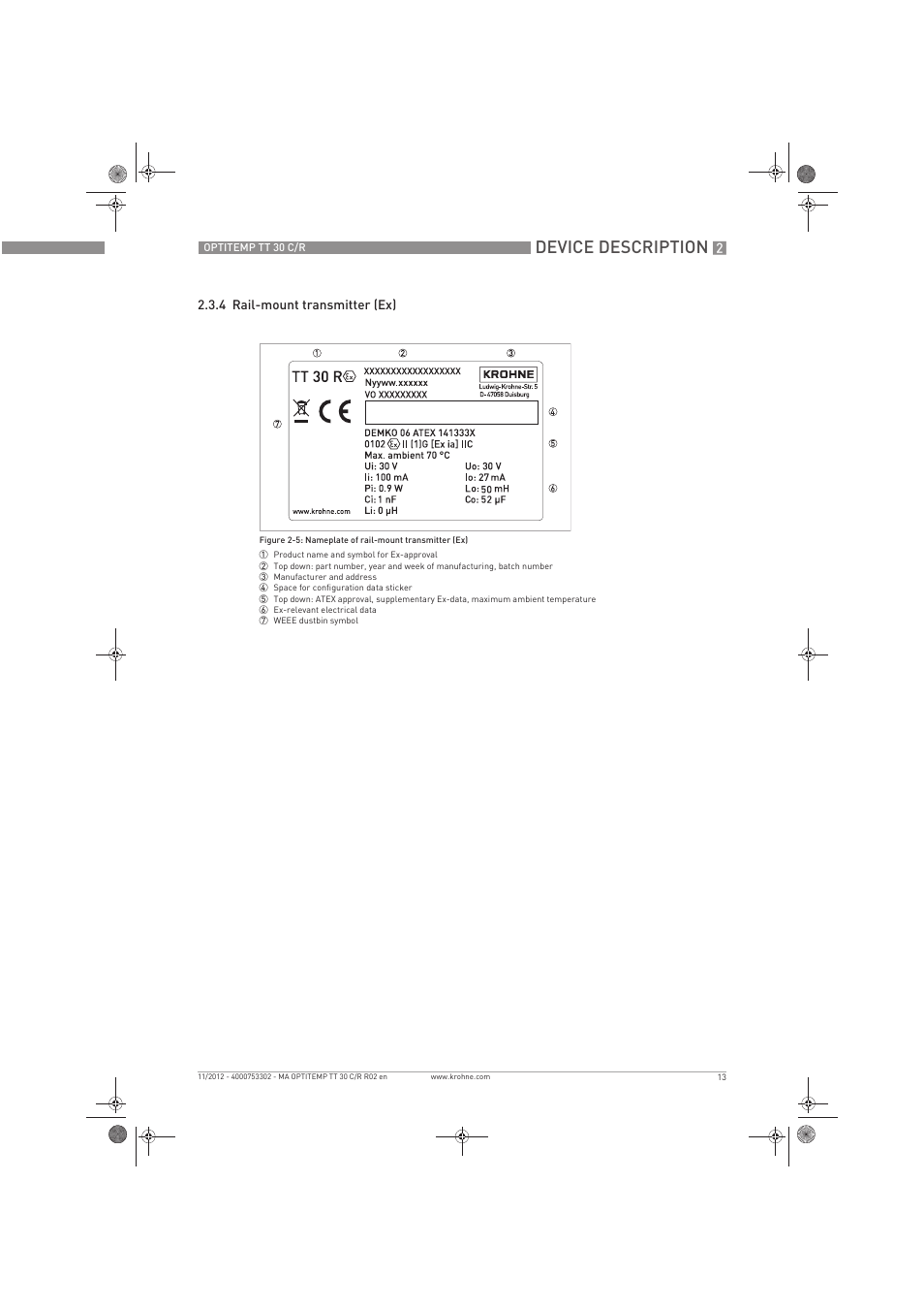 Device description | KROHNE OPTITEMP TT 30 C-R EN User Manual | Page 13 / 48