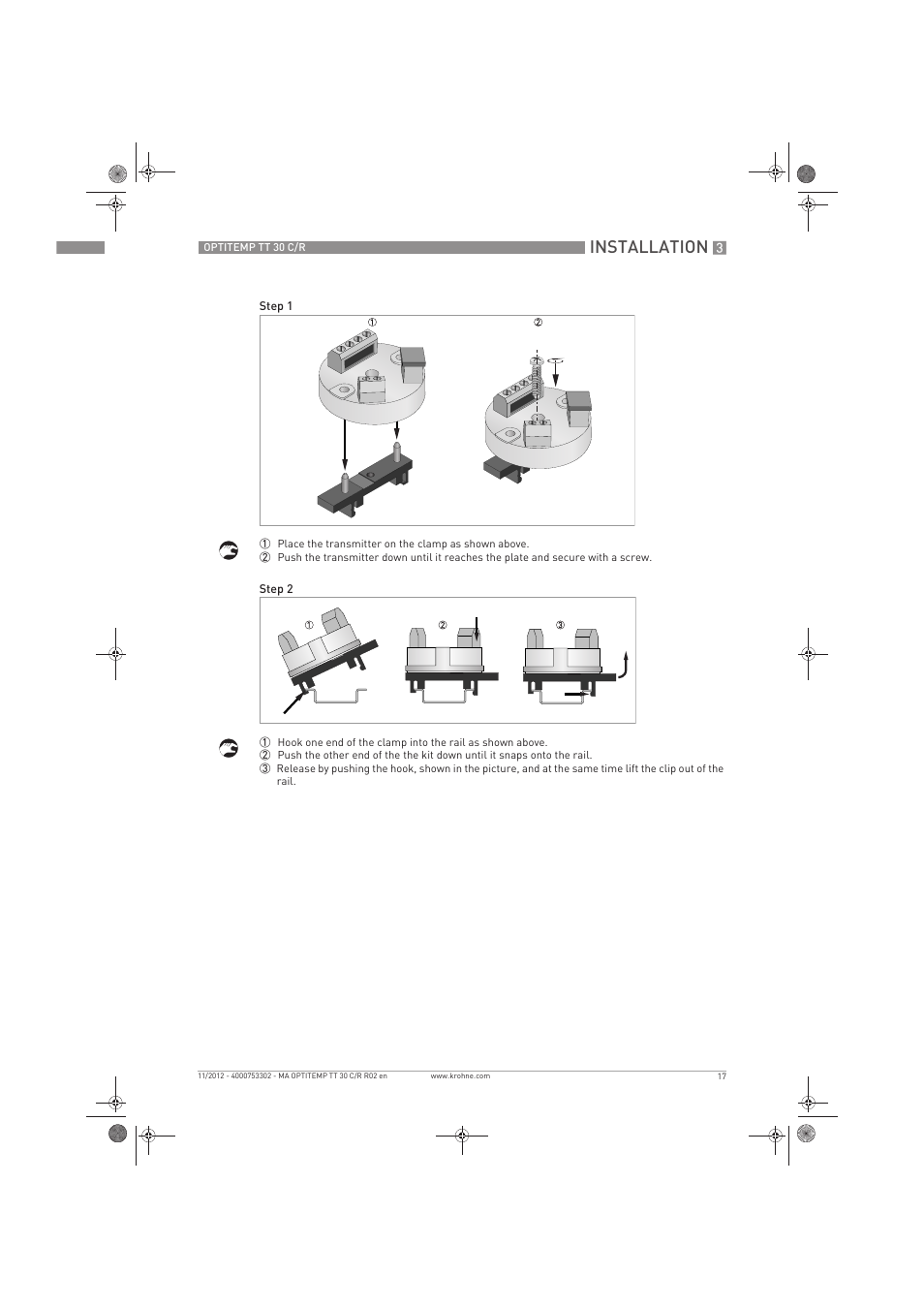 Installation | KROHNE OPTITEMP TT 30 C-R EN User Manual | Page 17 / 48