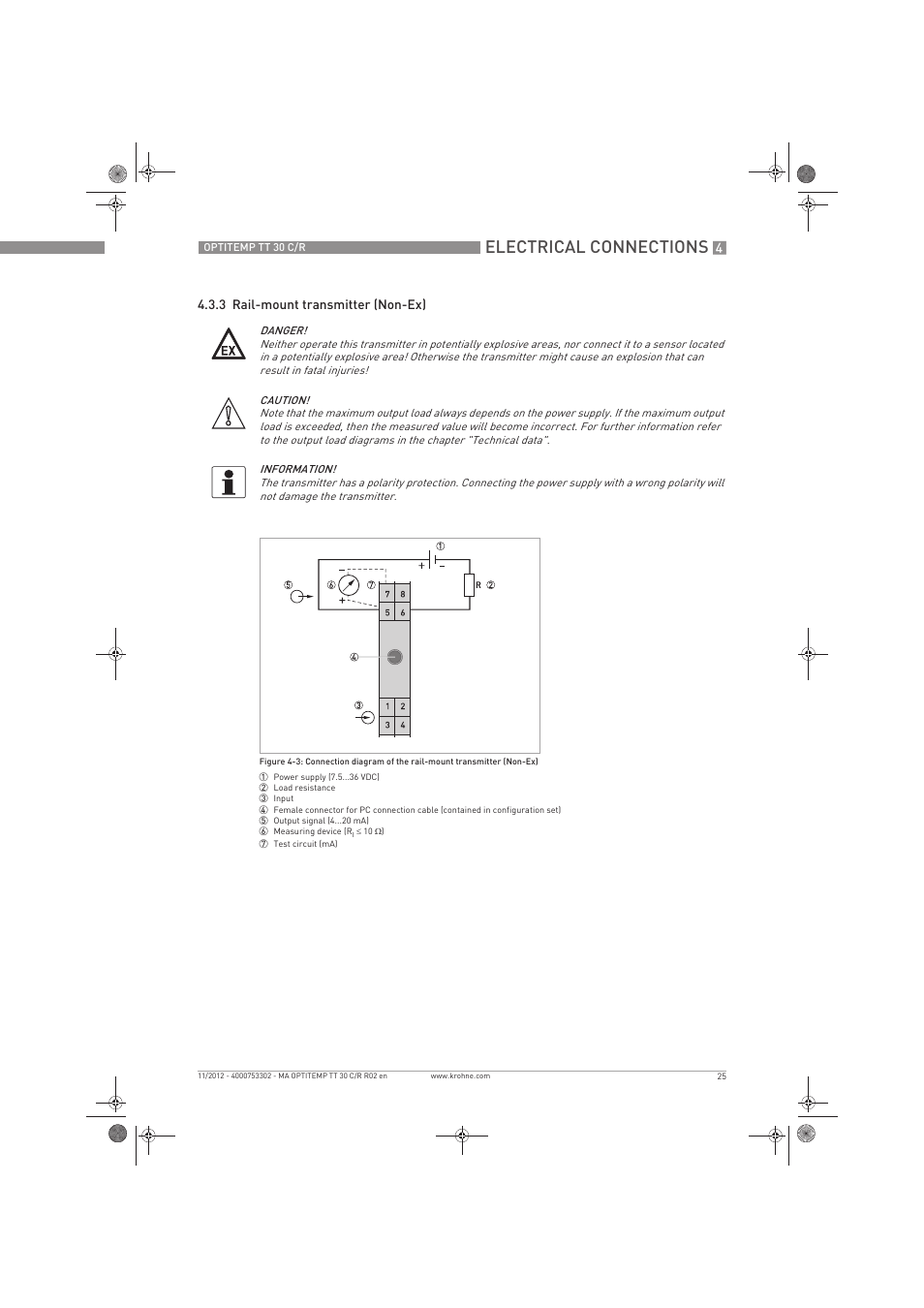 Electrical connections | KROHNE OPTITEMP TT 30 C-R EN User Manual | Page 25 / 48