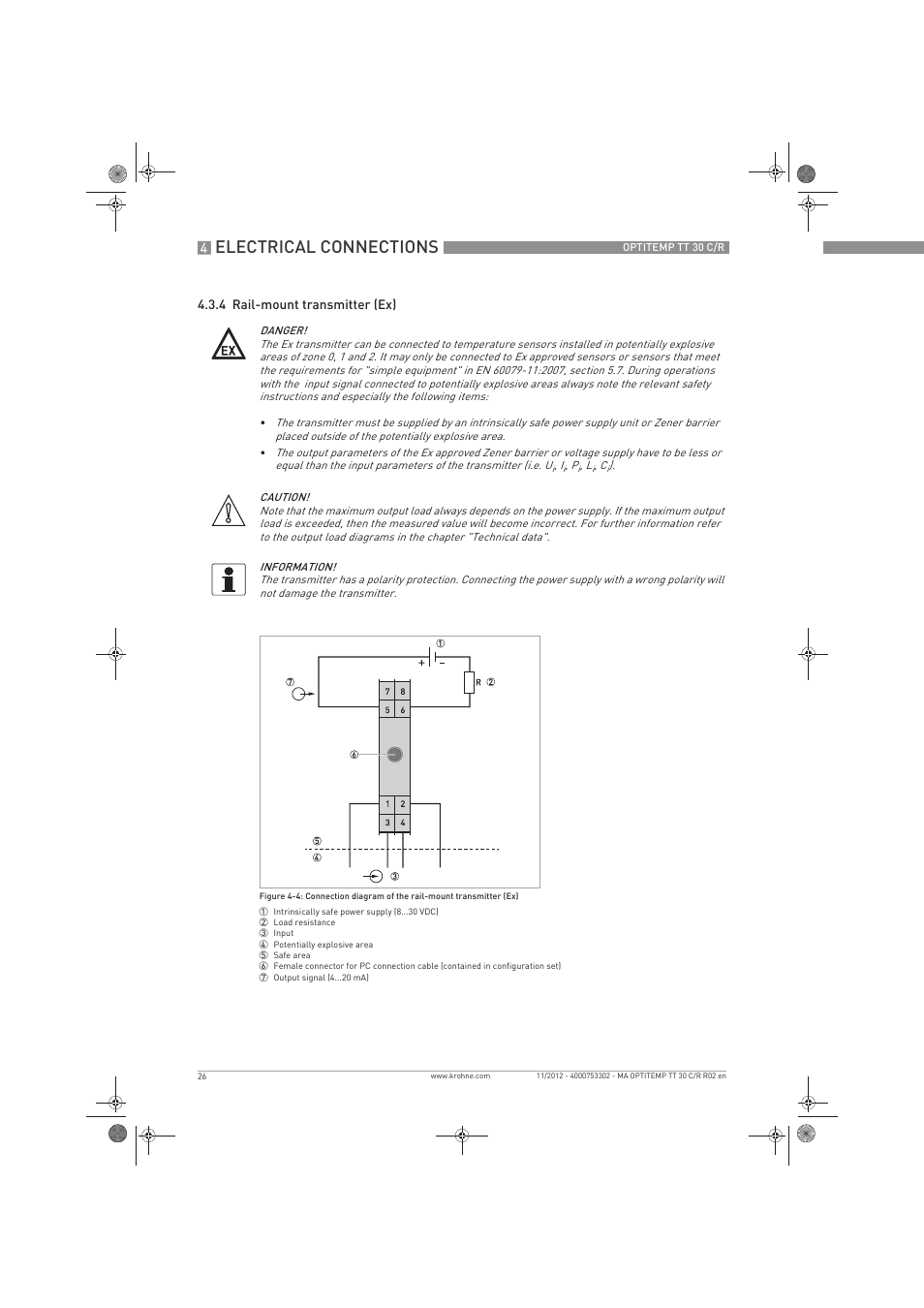 Electrical connections | KROHNE OPTITEMP TT 30 C-R EN User Manual | Page 26 / 48