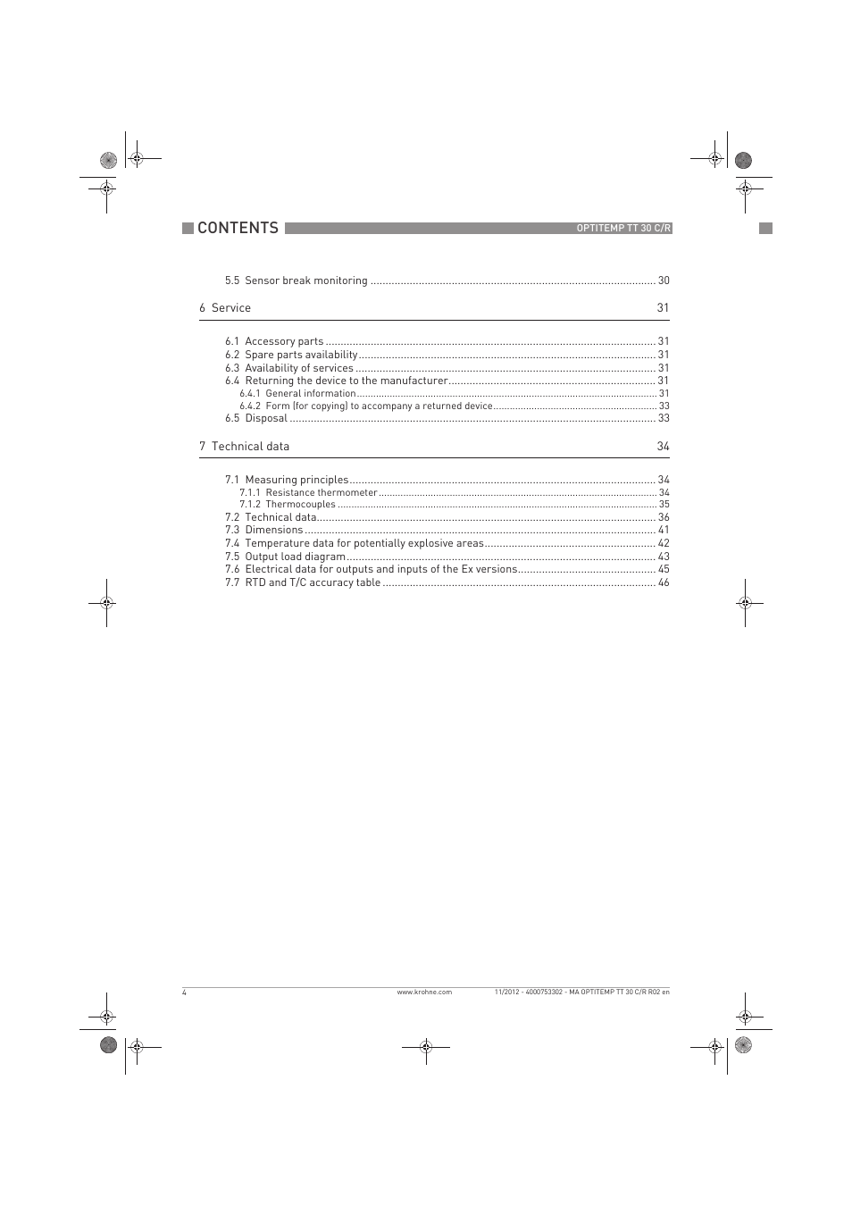 KROHNE OPTITEMP TT 30 C-R EN User Manual | Page 4 / 48