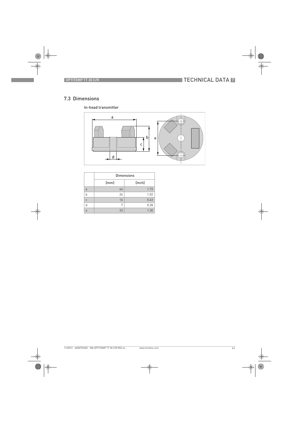Technical data, 3 dimensions | KROHNE OPTITEMP TT 30 C-R EN User Manual | Page 41 / 48