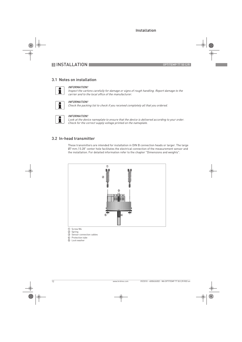 Installation | KROHNE OPTITEMP TT 50 C-R EN User Manual | Page 12 / 40