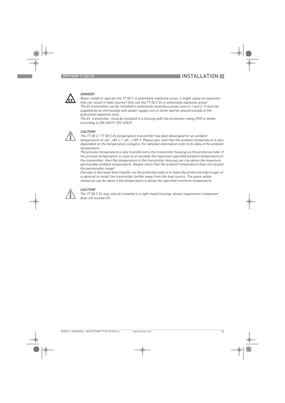 Installation | KROHNE OPTITEMP TT 50 C-R EN User Manual | Page 13 / 40