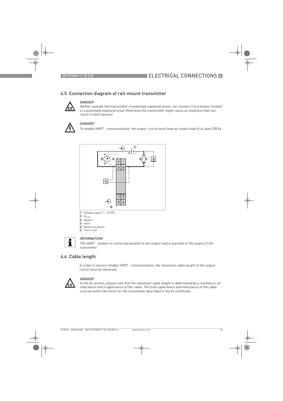 Electrical connections | KROHNE OPTITEMP TT 50 C-R EN User Manual | Page 19 / 40