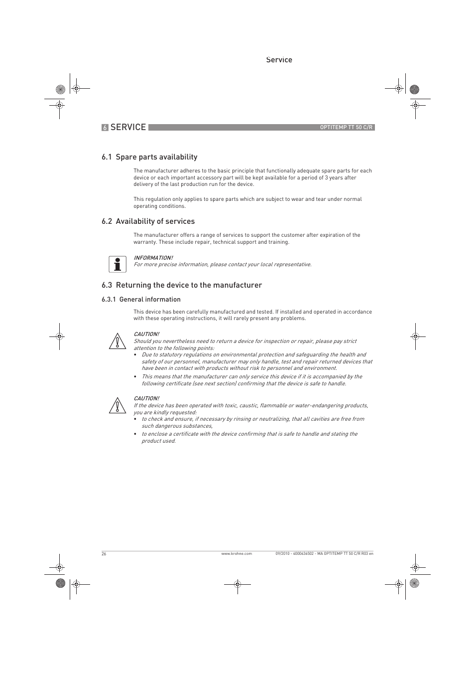 Service | KROHNE OPTITEMP TT 50 C-R EN User Manual | Page 26 / 40