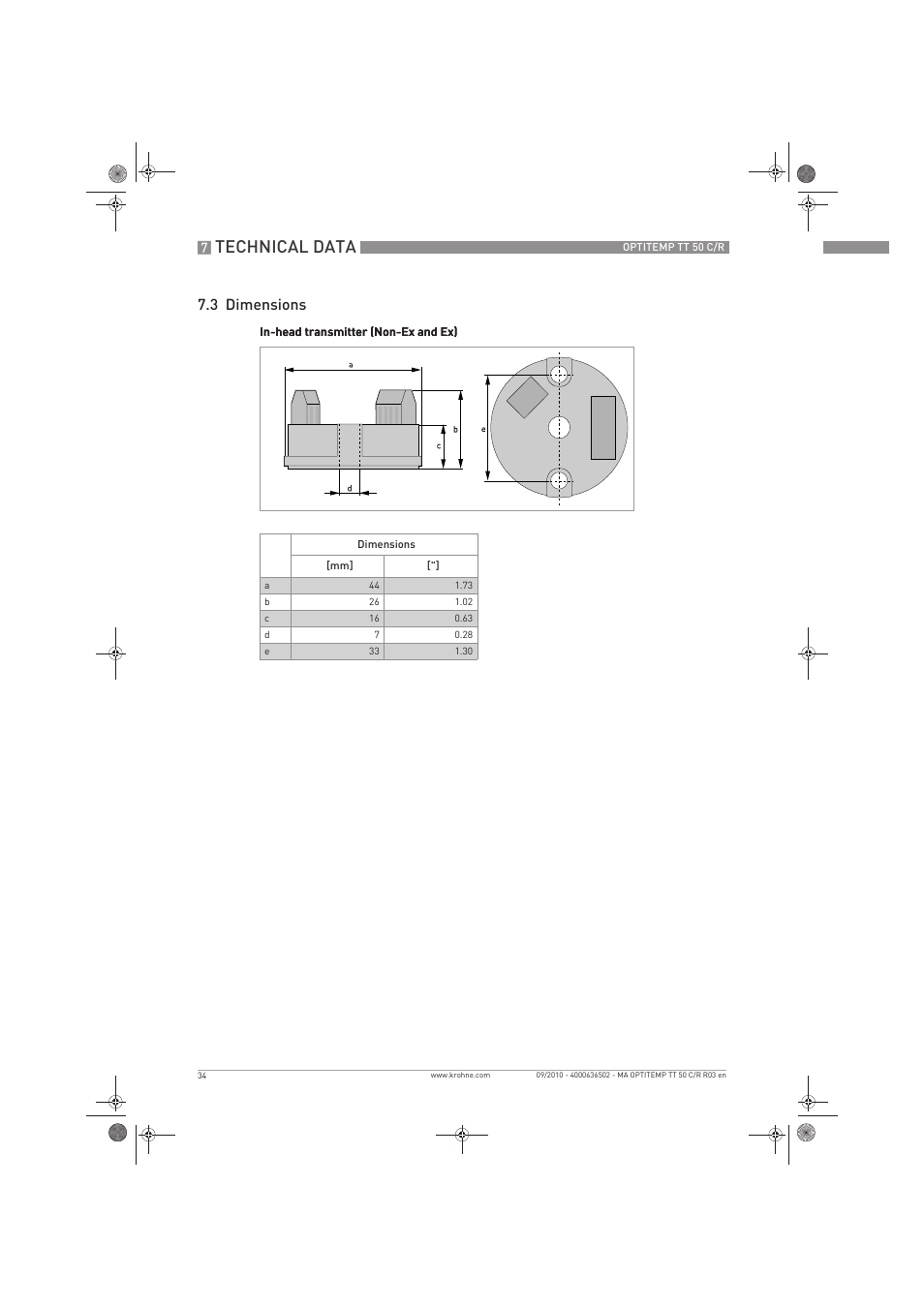 Technical data, 3 dimensions | KROHNE OPTITEMP TT 50 C-R EN User Manual | Page 34 / 40