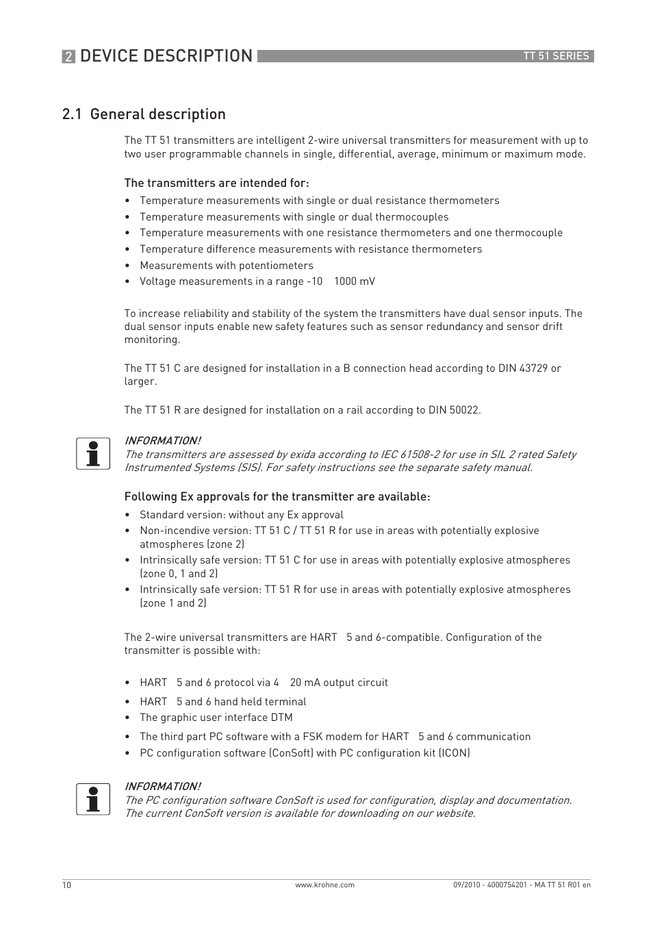 Device description, 1 general description | KROHNE OPTITEMP TT 51 EN User Manual | Page 10 / 52