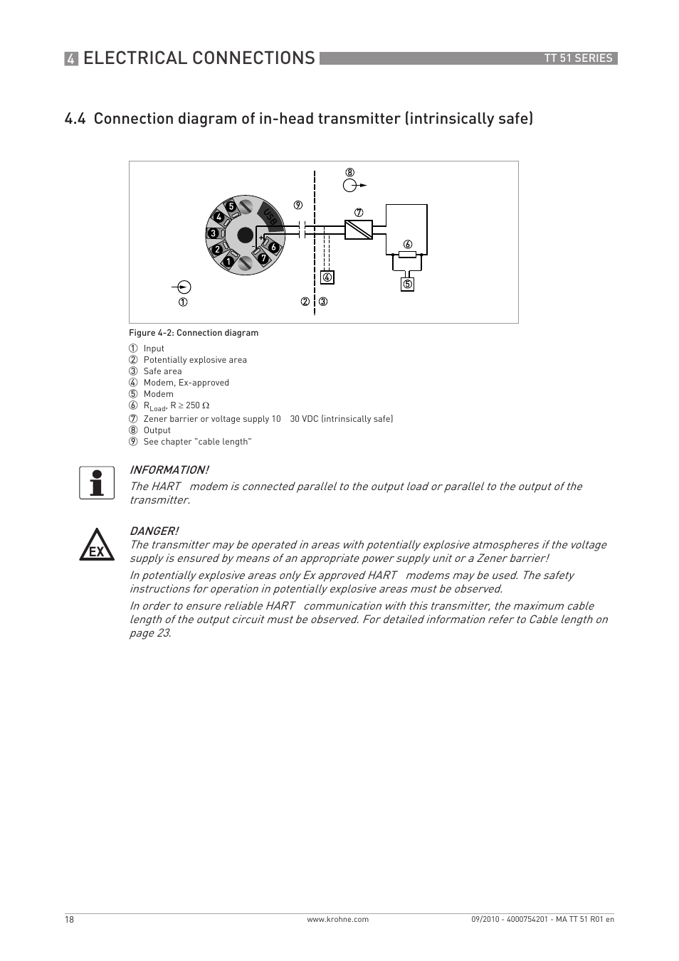 Electrical connections | KROHNE OPTITEMP TT 51 EN User Manual | Page 18 / 52