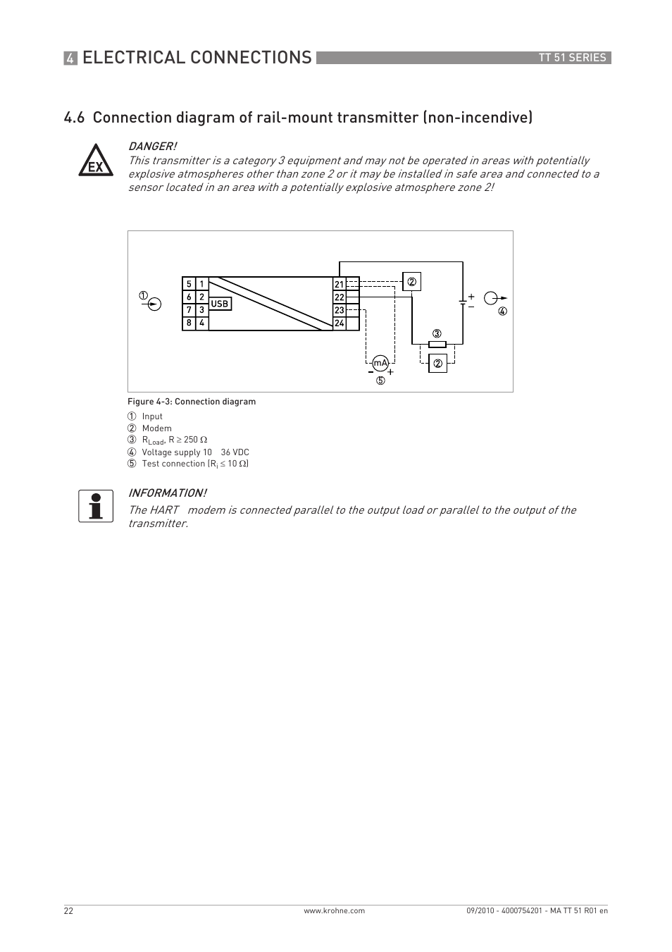 Electrical connections | KROHNE OPTITEMP TT 51 EN User Manual | Page 22 / 52