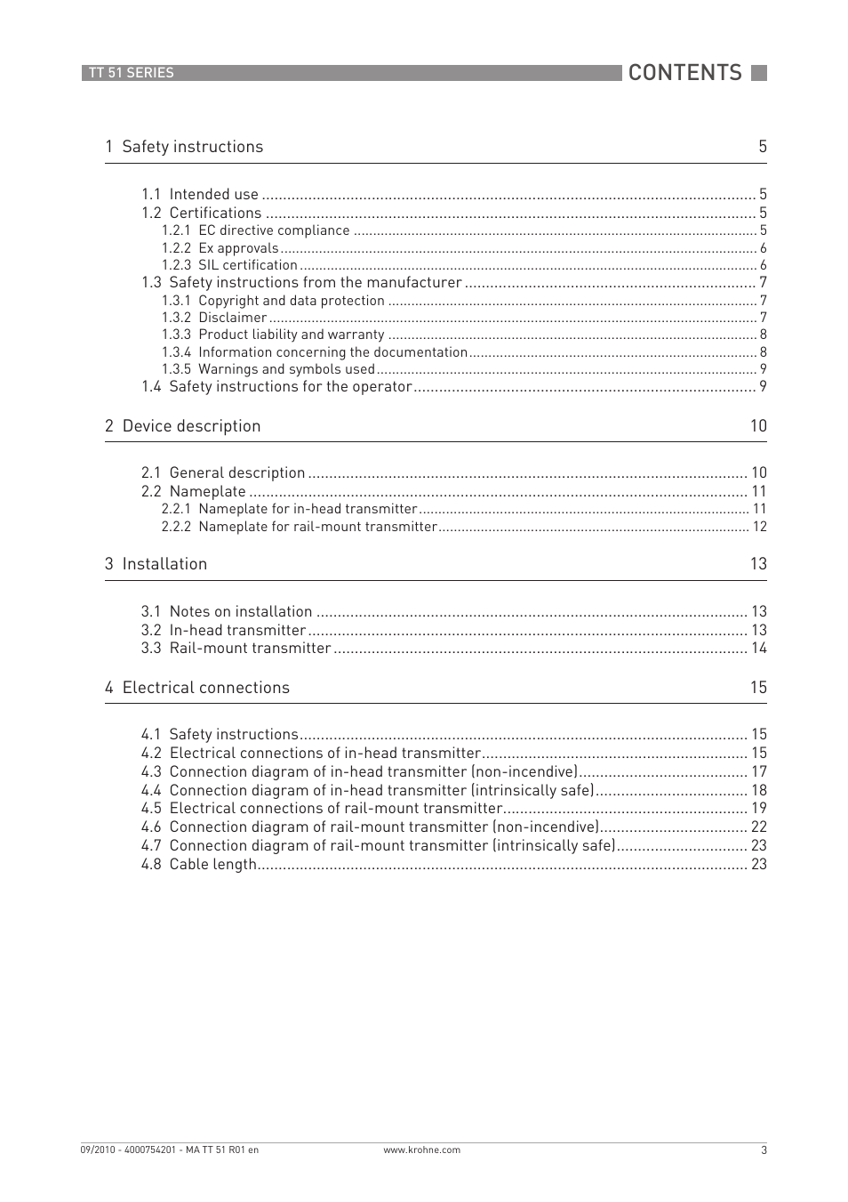 KROHNE OPTITEMP TT 51 EN User Manual | Page 3 / 52