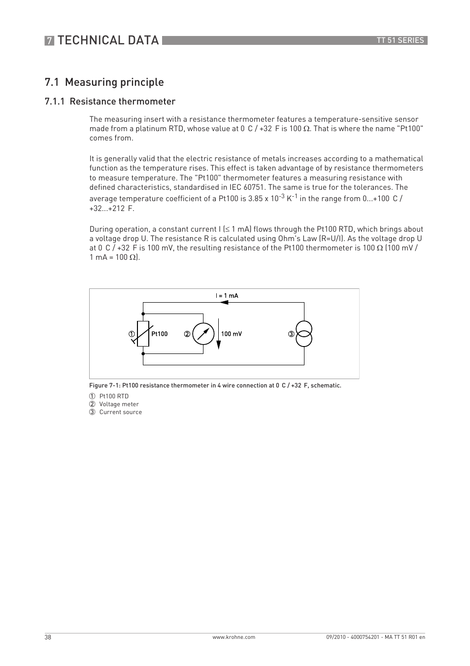 Technical data, 1 measuring principle, 1 resistance thermometer | KROHNE OPTITEMP TT 51 EN User Manual | Page 38 / 52