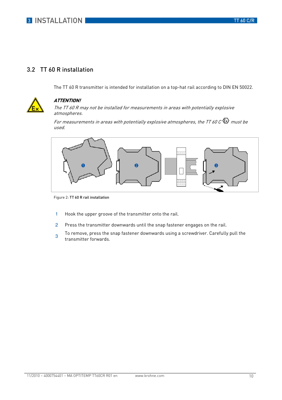 2 tt 60 r installation | KROHNE OPTITEMP TT 60 C-R EN User Manual | Page 10 / 32