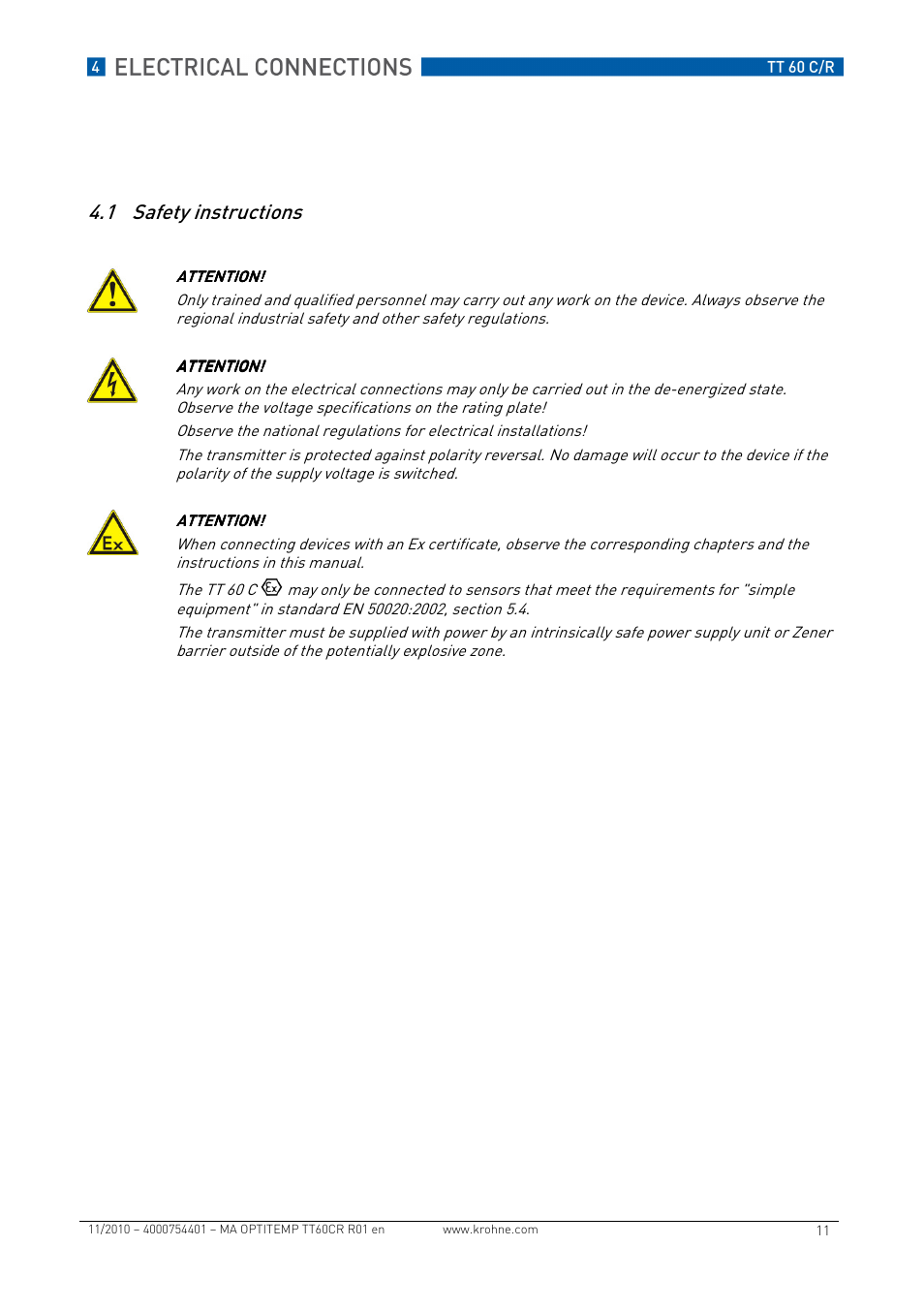 Safety instructions | KROHNE OPTITEMP TT 60 C-R EN User Manual | Page 11 / 32