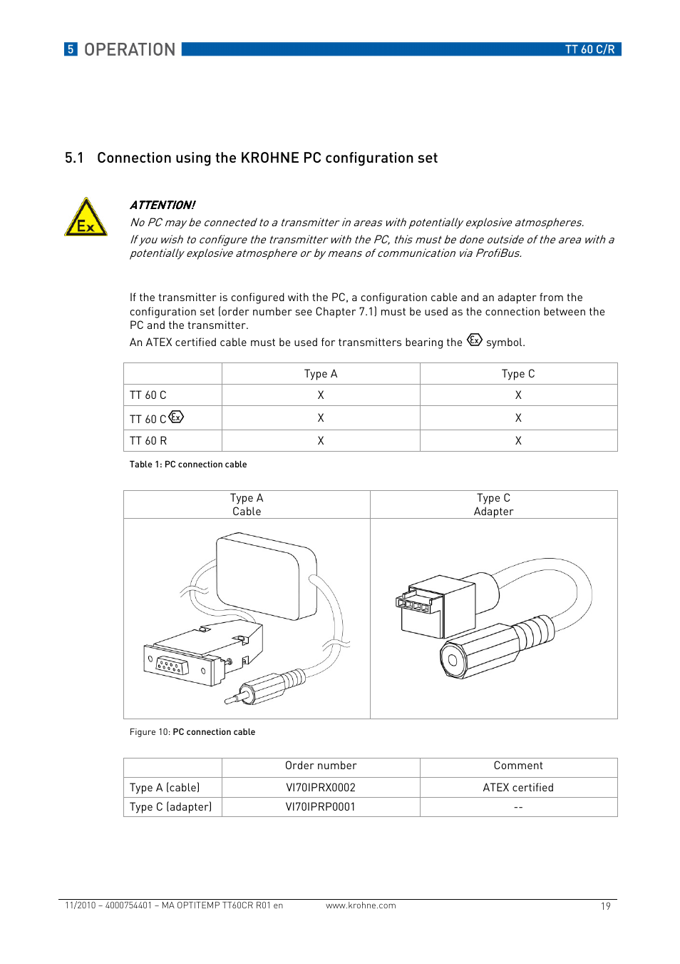 1 connection using the krohne pc configuration set | KROHNE OPTITEMP TT 60 C-R EN User Manual | Page 19 / 32