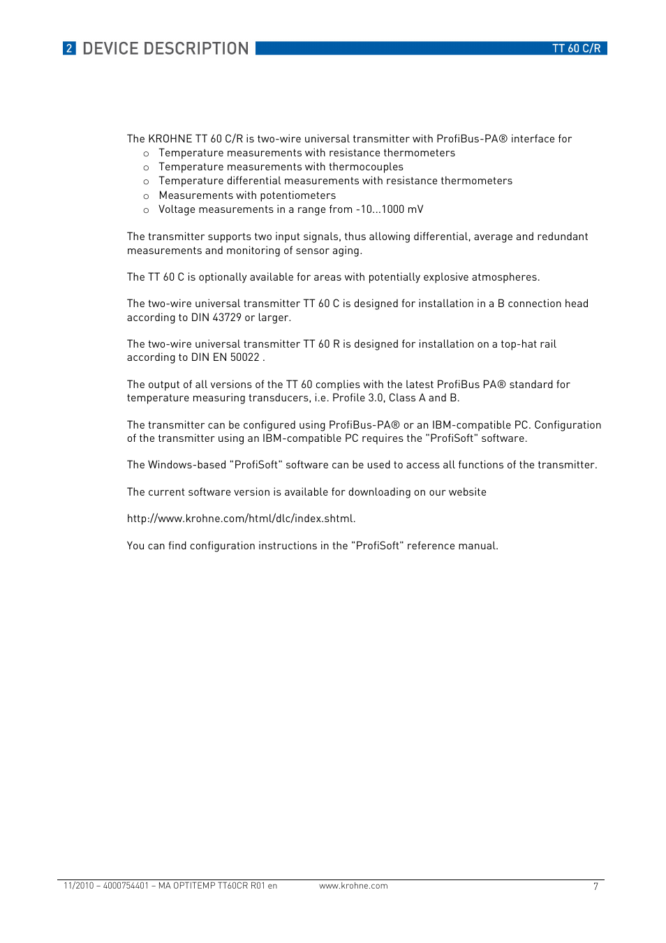 KROHNE OPTITEMP TT 60 C-R EN User Manual | Page 7 / 32