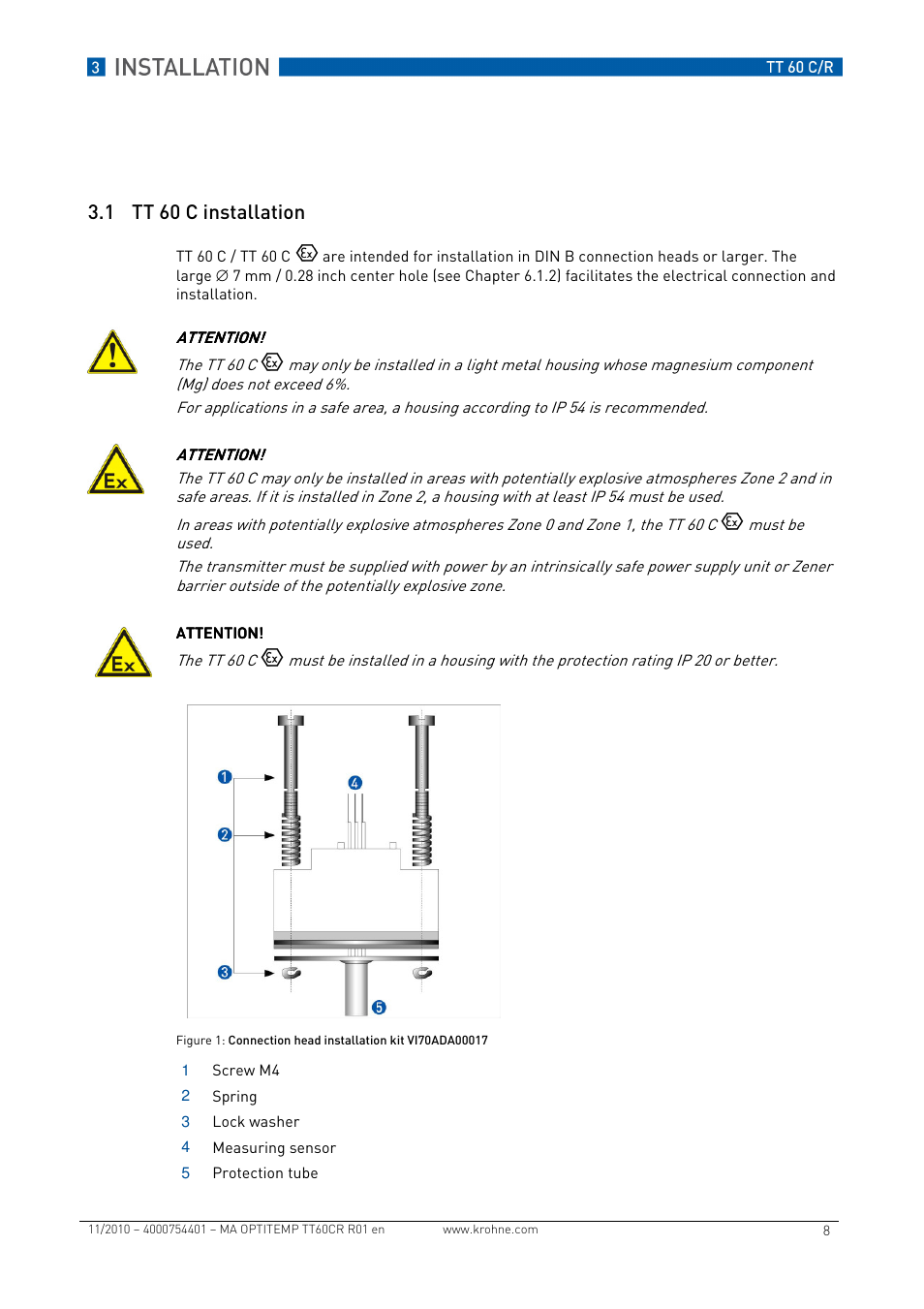 1 tt 60 c installation | KROHNE OPTITEMP TT 60 C-R EN User Manual | Page 8 / 32