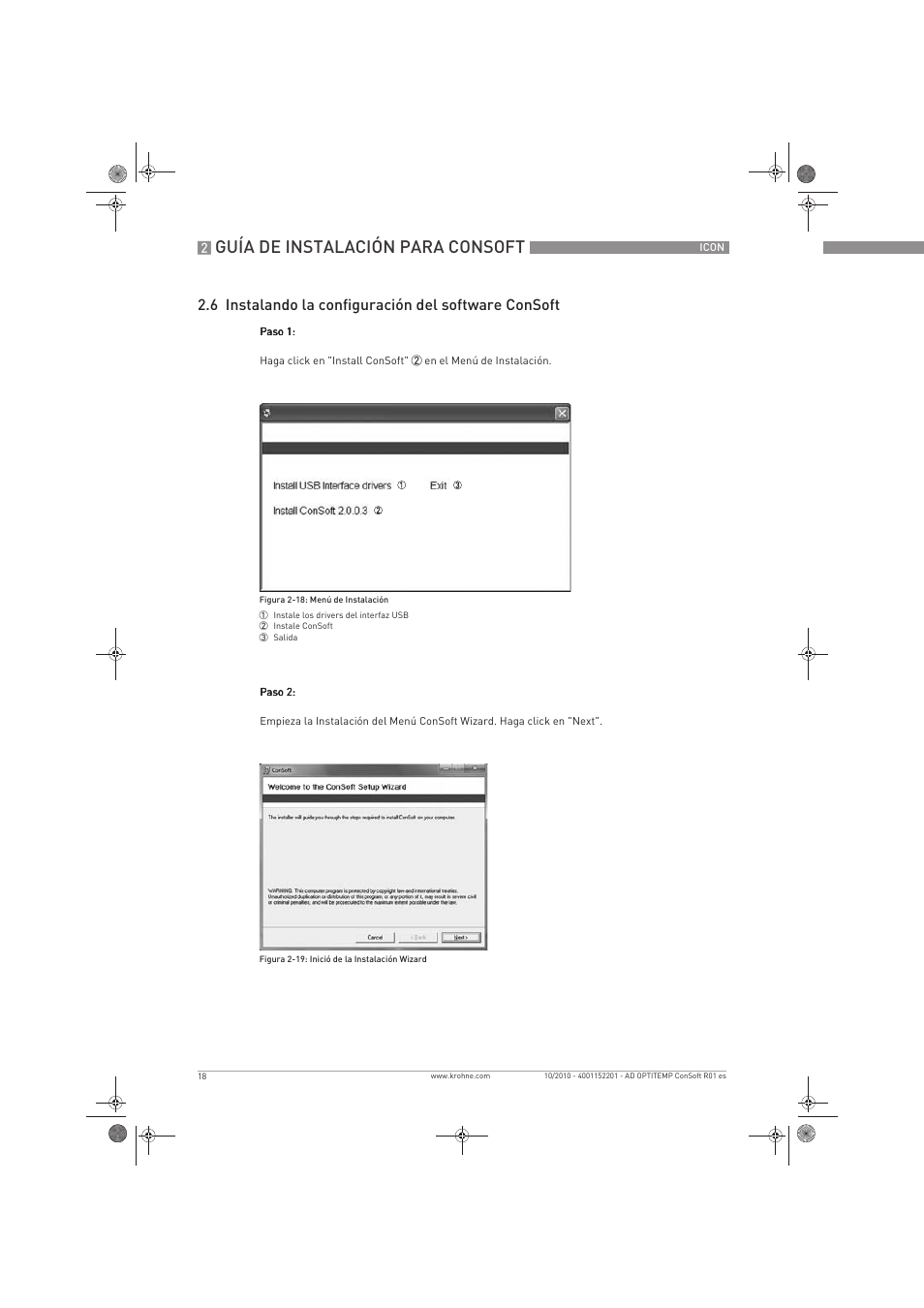 Guía de instalación para consoft, 6 instalando la configuración del software consoft | KROHNE OPTITEMP ConSoft TT 20-51 ES User Manual | Page 18 / 24