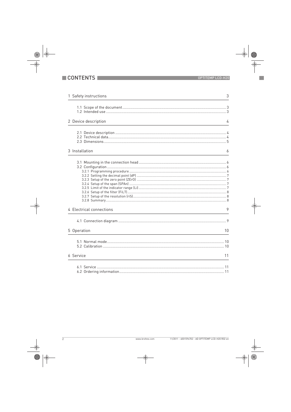 KROHNE OPTITEMP LCD-H20 EN User Manual | Page 2 / 12