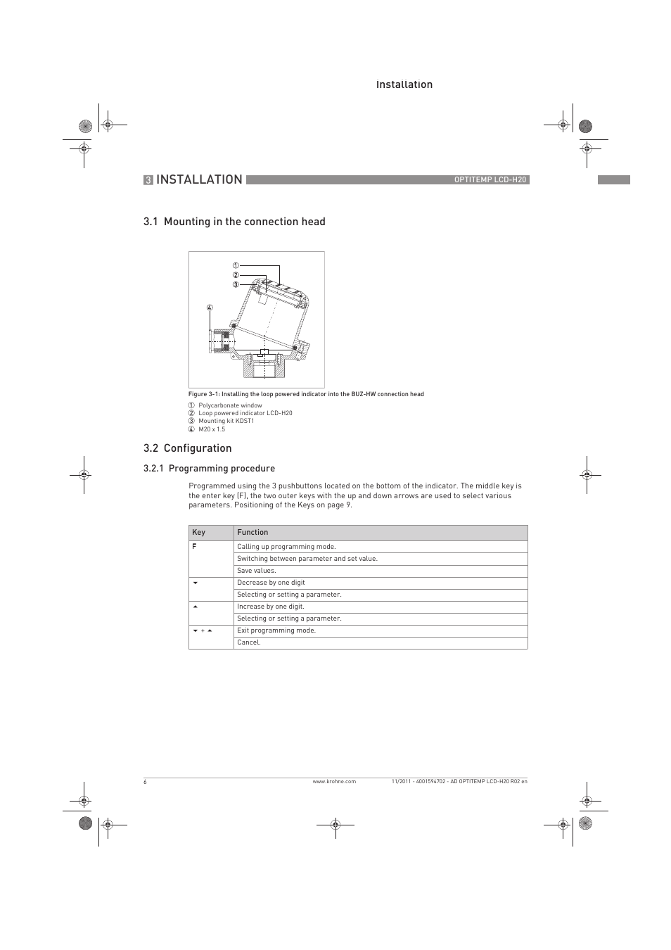Installation | KROHNE OPTITEMP LCD-H20 EN User Manual | Page 6 / 12