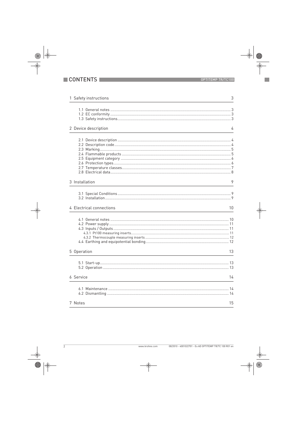 KROHNE OPTITEMP TC 100 Ex EN User Manual | Page 2 / 16