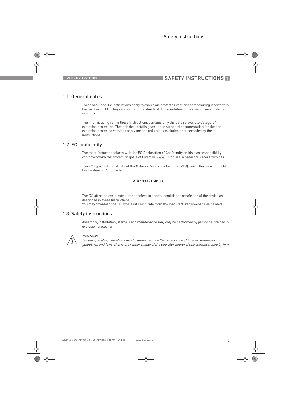 Safety instructions, 2 ec conformity, 3 safety instructions | KROHNE OPTITEMP TC 100 Ex EN User Manual | Page 3 / 16