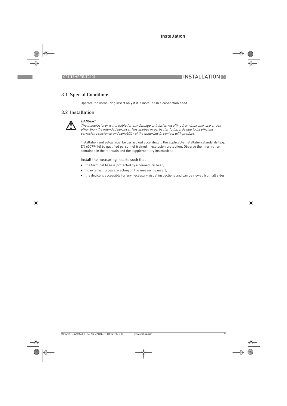 Installation | KROHNE OPTITEMP TC 100 Ex EN User Manual | Page 9 / 16