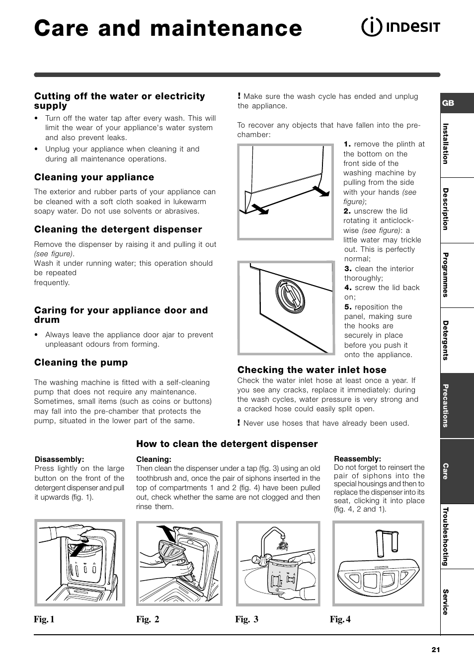 Care and maintenance | Indesit WIT 51 User Manual | Page 21 / 60