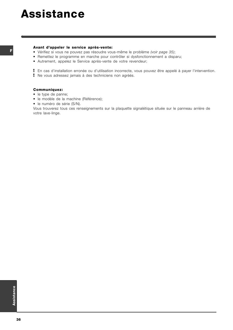 Assistance | Indesit WIT 51 User Manual | Page 36 / 60