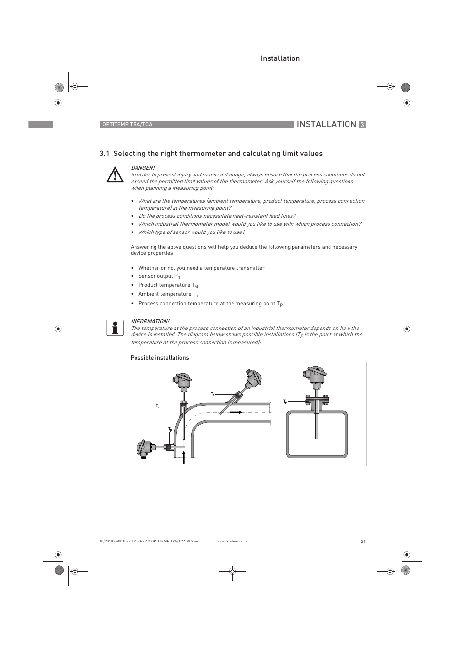 Installation | KROHNE OPTITEMP TCA Ex EN User Manual | Page 21 / 32