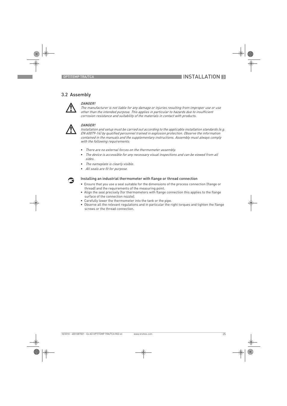 Installation, 2 assembly | KROHNE OPTITEMP TCA Ex EN User Manual | Page 25 / 32