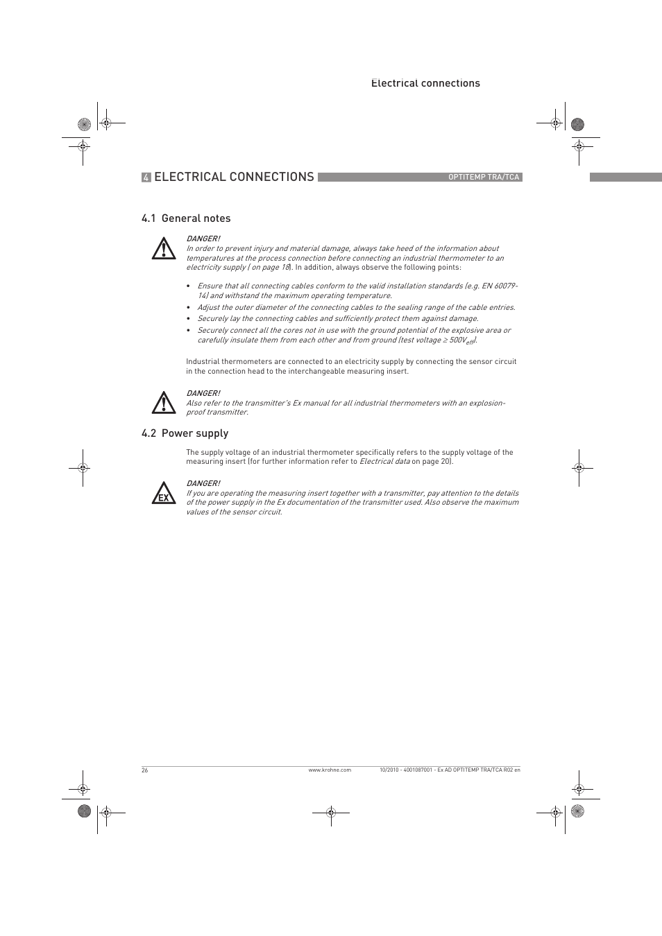 Electrical connections, 2 power supply | KROHNE OPTITEMP TCA Ex EN User Manual | Page 26 / 32