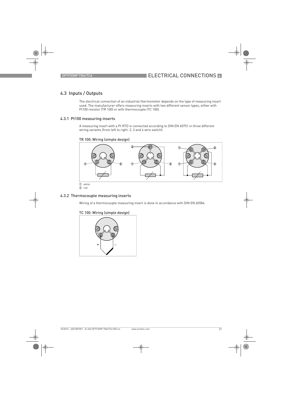 Electrical connections, 3 inputs / outputs | KROHNE OPTITEMP TCA Ex EN User Manual | Page 27 / 32