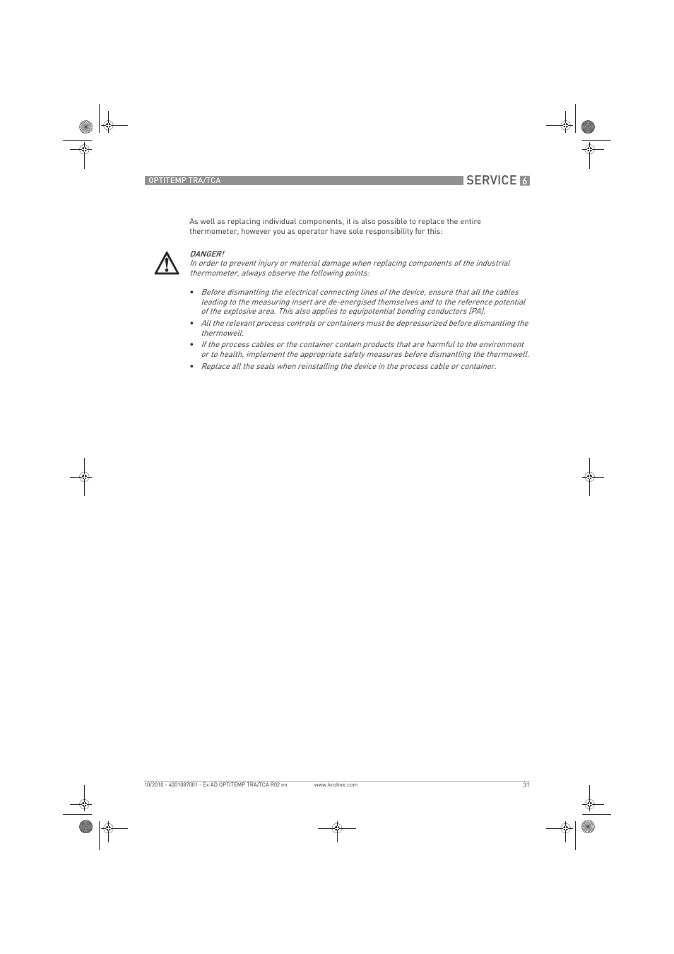 Service | KROHNE OPTITEMP TCA Ex EN User Manual | Page 31 / 32