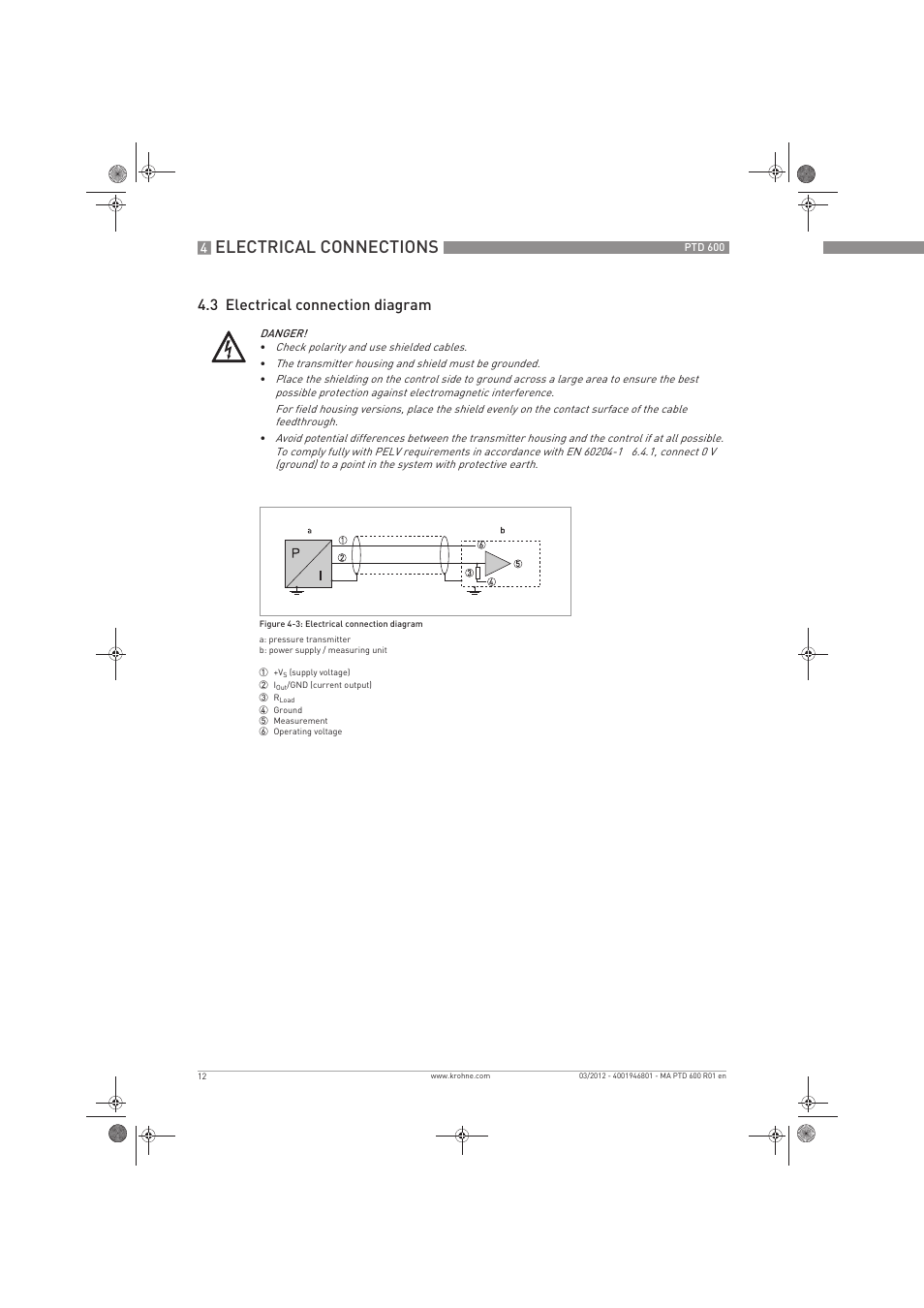 Electrical connections, 3 electrical connection diagram | KROHNE PTD 600 EN User Manual | Page 12 / 24