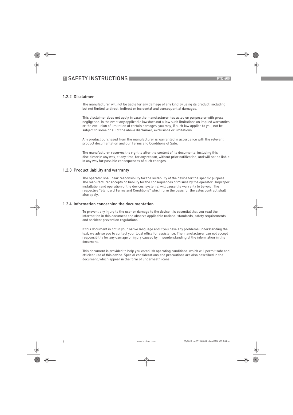 Safety instructions | KROHNE PTD 600 EN User Manual | Page 6 / 24