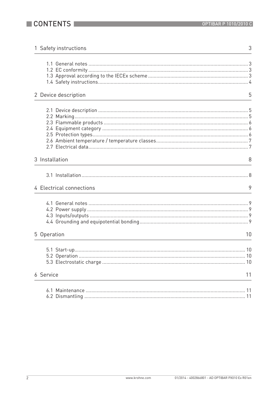 KROHNE OPTIBAR P 2010 C Ex EN User Manual | Page 2 / 12